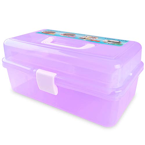 Caja de plástico con 3 bandejas para lápices, pinturas, pasteles y accesorios de manualidades.