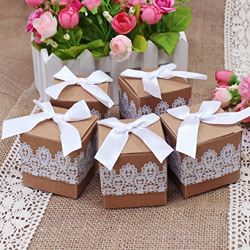 Caja de regalo Candy de papel Kraft, caja de almohadas para bodas, fiestas de cumpleaños, 50 unidades, cuadrado