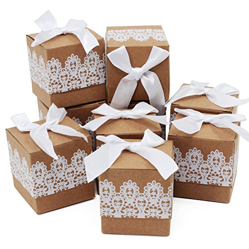 Caja de regalo Candy de papel Kraft, caja de almohadas para bodas, fiestas de cumpleaños, 50 unidades, cuadrado