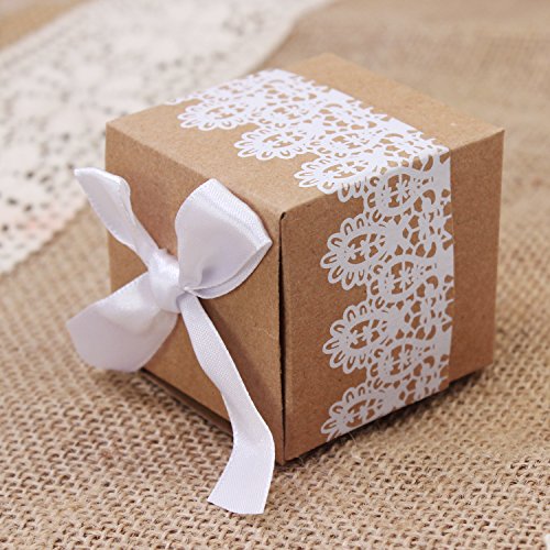 Caja de regalo Candy de papel Kraft, caja de almohadas para bodas, fiestas de cumpleaños, 50 unidades, cuadrado