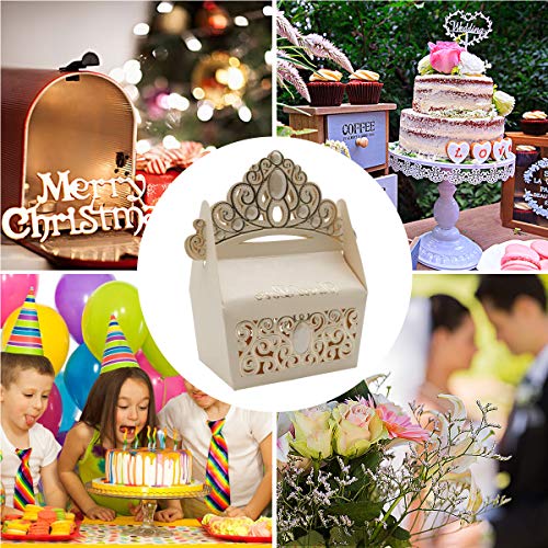 Caja de regalo de 25 piezas de dulces, cajas de corona de papel hueco, para boda, bautizo, fiesta de bienvenida al bebé, decoración de favores (ivory)