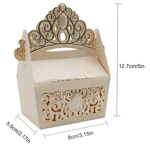 Caja de regalo de 25 piezas de dulces, cajas de corona de papel hueco, para boda, bautizo, fiesta de bienvenida al bebé, decoración de favores (ivory)