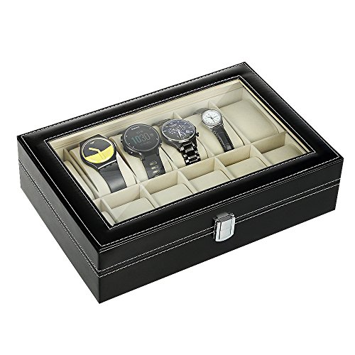 Caja de Relojes Estuche para Relojes y joyeros con 12 Compartimentos