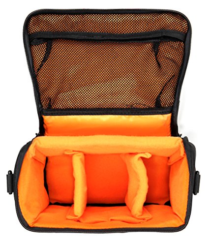 Caja de transporte negro/naranja + Bandolera DURAGADGET para cámara de vídeo Canon XC10 y Sony FDR-AX33 4 K Handycam