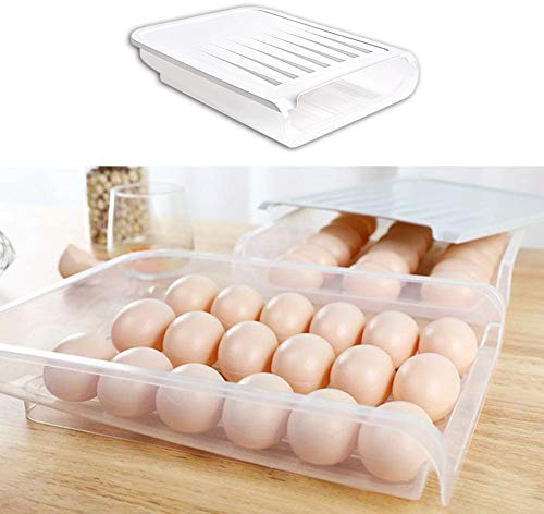 Caja Envase para Huevos, Cartón de Huevos Plástico, con Desplazamiento Automático Soporte De Huevo, Apilable El Complemento De Cocina Imprescindible