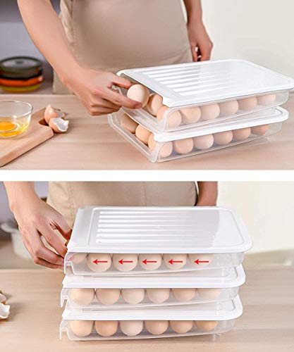 Caja Envase para Huevos, Cartón de Huevos Plástico, con Desplazamiento Automático Soporte De Huevo, Apilable El Complemento De Cocina Imprescindible