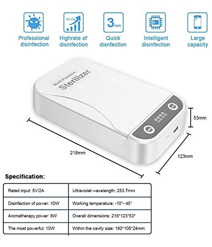 Caja Esterilizadora por Ultravioleta para Mascarilla. Caja de desinfección UV para Teléfonos, Llaves, etc con Función de aromaterapia. (Aroma no incluido).
