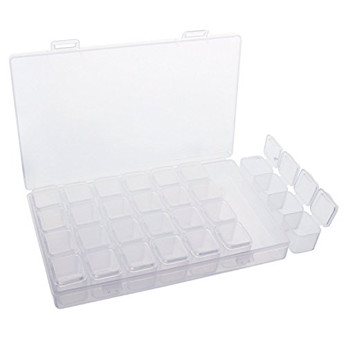 Caja organizadora de almacenamiento de 28 cuadrículas, caja de bordado de diamantes de imitación, contenedor de cuentas transparente para pintura, joyas, accesorios, paquete de 2