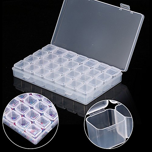 Caja organizadora de almacenamiento de 28 cuadrículas, caja de bordado de diamantes de imitación, contenedor de cuentas transparente para pintura, joyas, accesorios, paquete de 2