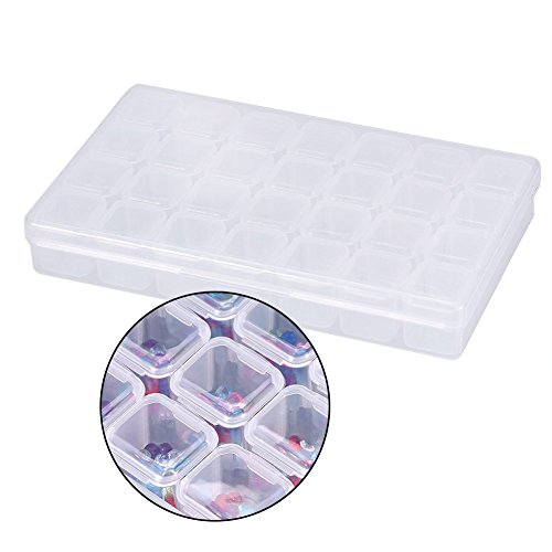 Caja organizadora de almacenamiento de 28 cuadrículas, caja de bordado de diamantes de imitación, contenedor de cuentas transparente para pintura, joyas, accesorios, paquete de 2