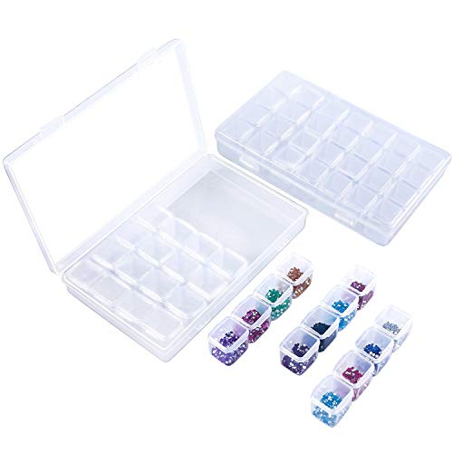 Caja organizadora de almacenamiento de 28 cuadrículas, caja de bordado de diamantes de imitación, contenedor de cuentas transparente para pintura, joyas, accesorios, paquete de 2