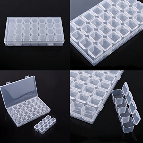 Caja organizadora de almacenamiento de 28 cuadrículas, caja de bordado de diamantes de imitación, contenedor de cuentas transparente para pintura, joyas, accesorios, paquete de 2