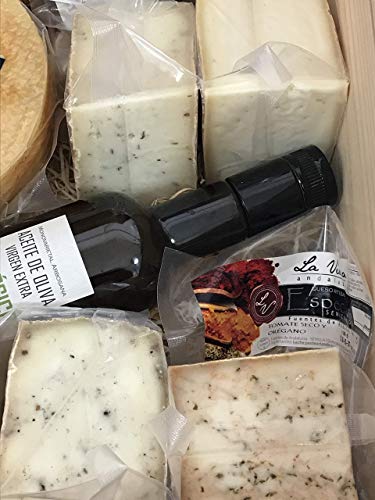 Caja Regalo QUESOS GOURMET - GRANDE - 2 QUESOS LECHE CRUDA + 4 QUESOS DE ESPECIAS + Botella ACEITE ECO) - La Verea Andaluza. Quesos artesanos y Aceite de oliva ECOLÓGICO, 100% Monovarietal Arbosana.