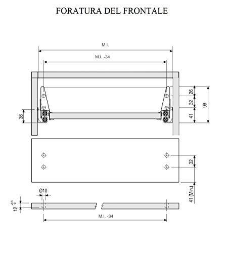Cajón extraíble completo – Cierre amortiguado Kit barras gris + guías + ganchos A/R Profundidad 350 mm baño cocina (estándar H 84 mm)