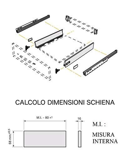 Cajón extraíble completo – Cierre amortiguado Kit barras gris + guías + ganchos A/R Profundidad 350 mm baño cocina (estándar H 84 mm)