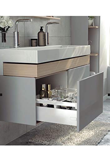 Cajón extraíble completo – Cierre amortiguado Kit barras gris + guías + ganchos A/R Profundidad 350 mm baño cocina (estándar H 84 mm)