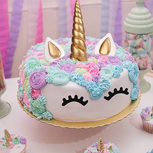 Cake Topper, LUTER 5 Cuenta Oro Hecho a Mano Feliz Cumpleaños Pastel Decoración Cumpleaños Cake toppers, Unicornio Cuerno, Orejas y Pestañas, Decoraciones Pasteles/Cumpleaños/Boda … (6 x 1.37)