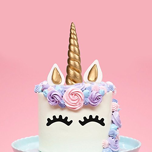 Cake Topper, LUTER 5 Cuenta Oro Hecho a Mano Feliz Cumpleaños Pastel Decoración Cumpleaños Cake toppers, Unicornio Cuerno, Orejas y Pestañas, Decoraciones Pasteles/Cumpleaños/Boda … (6 x 1.37)