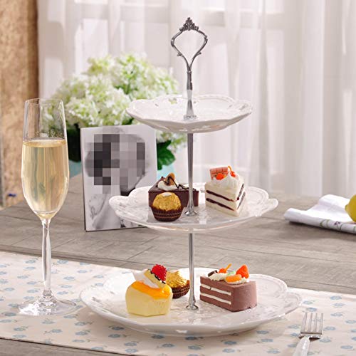 CakeStand Cerámica 3 Pisos Tartas Dulces Mostrador Redondo Plato De Frutos Secos Europeo Boda Cumpleaños Soporte para Tartas para La Decoración del Pastel De Bodas De Cumpleaños-b