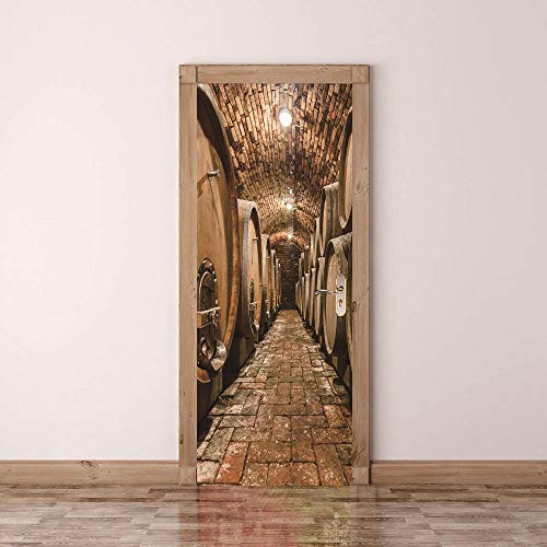 Calcomanías de las puertas en 3D Arte Etiqueta de Bodega de Vino (77X200Cm) Vinilo Impermeable Extraíble Murales de Papel Decorativos Para el Hogar Baño Sala de estar Dormitorio Decoración