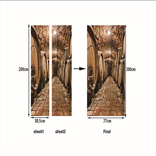 Calcomanías de las puertas en 3D Arte Etiqueta de Bodega de Vino (77X200Cm) Vinilo Impermeable Extraíble Murales de Papel Decorativos Para el Hogar Baño Sala de estar Dormitorio Decoración