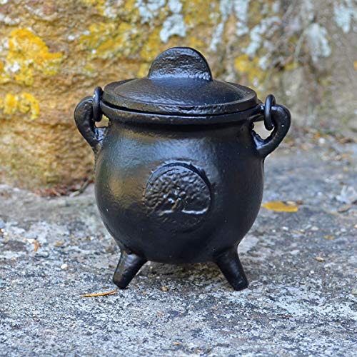Caldero de hierro fundido con diseño de árbol de la vida, brujería y magia, para pociones de Wicca, regalo de neopaganismo
