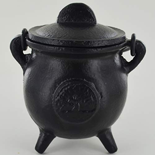 Caldero de hierro fundido con diseño de árbol de la vida, brujería y magia, para pociones de Wicca, regalo de neopaganismo