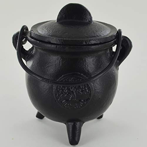 Caldero de hierro fundido con diseño de árbol de la vida, brujería y magia, para pociones de Wicca, regalo de neopaganismo