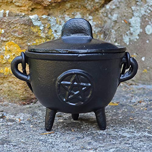 Caldero de hierro fundido con diseño de pentagrama, accesorios para brujería, médium y magia, para pociones de Wicca, regalo de neopaganismo