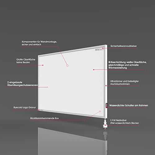 Calefacción por infrarrojos 700W Calentador de pared eléctrico Placa de Montaje en pared Protección contra sobrecalentamiento de ahorro de energía Calentador de cristal de carbono con RoHS CE GS