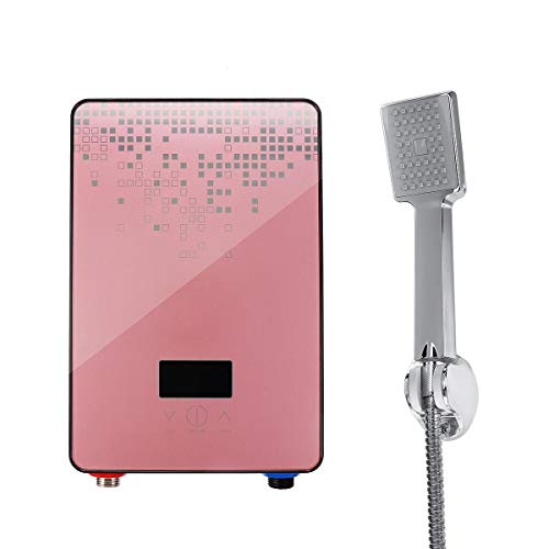Calentador de Agua sin Tanque Mini eléctrico instantáneo Ducha Grifo de la Cocina 6500W 220V (Color : Pink)
