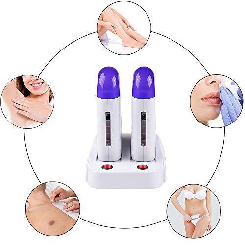 Calentador de Cera Tibia Roll-on Kit de Depilación Estética Fundidor Doble Rolones