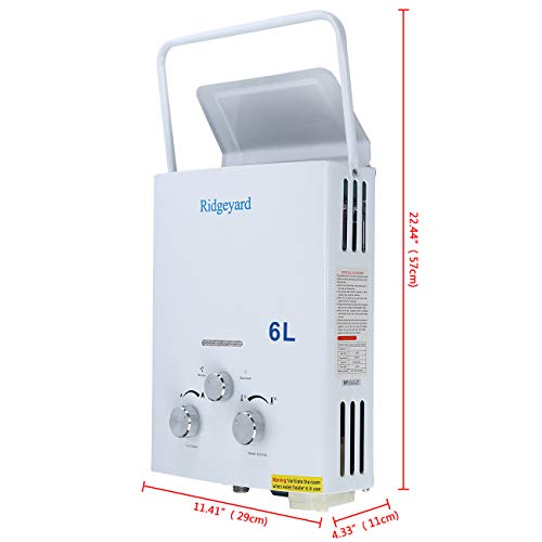 Calentador de gas propano instantáneo de Ridgeyard 6L LPG. Depósito de agua caliente