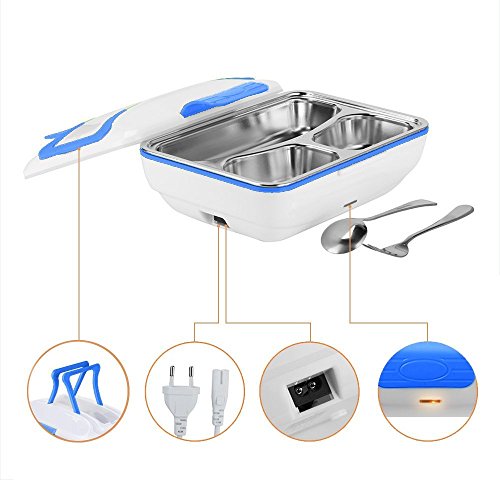 Calentador Fiambrera eléctrico de alimentos Bandeja extraíble de acero inoxidable de 3 compartimentos con sellador portátil Lonchera térmica PP Caja de plástico para acampar Oficina HB01