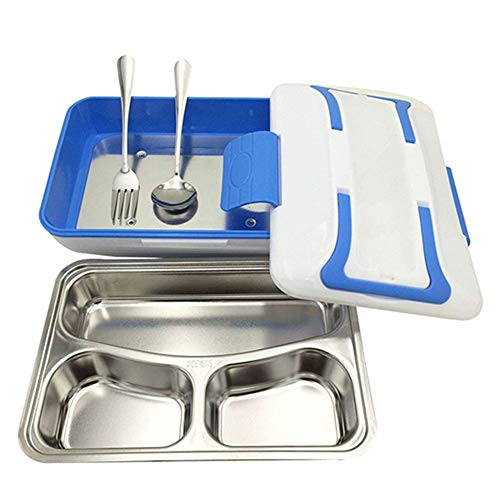 Calentador Fiambrera eléctrico de alimentos Bandeja extraíble de acero inoxidable de 3 compartimentos con sellador portátil Lonchera térmica PP Caja de plástico para acampar Oficina HB01