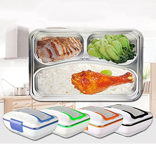 Calentadores Eléctricos Portátiles, 820ml Acero Inoxidable Calentador de Comida Taper con Cuchara Incluida para la Escuela de Oficina Coche (Naranja)
