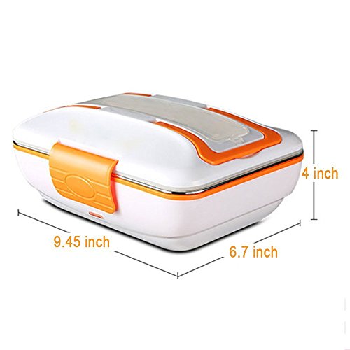 Calentadores Eléctricos Portátiles, 820ml Acero Inoxidable Calentador de Comida Taper con Cuchara Incluida para la Escuela de Oficina Coche (Naranja)