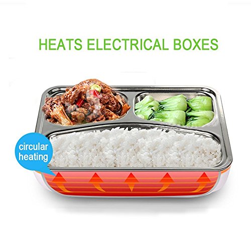 Calentadores Eléctricos Portátiles, 820ml Acero Inoxidable Calentador de Comida Taper con Cuchara Incluida para la Escuela de Oficina Coche (Naranja)