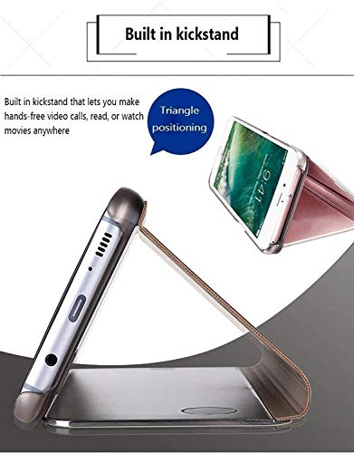 Caler Case Compatible con Samsung Galaxy S7 Edge Funda Cuero PU Espejo Brillante Clear View Modelo Fecha Duro Cover Flip Tapa Libro Soporte Plegable Ventana de Espejo Transparente Carcasa(Oro Rosa)