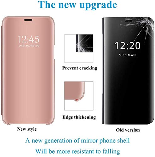 Caler Case Compatible con Samsung Galaxy S7 Edge Funda Cuero PU Espejo Brillante Clear View Modelo Fecha Duro Cover Flip Tapa Libro Soporte Plegable Ventana de Espejo Transparente Carcasa(Oro Rosa)