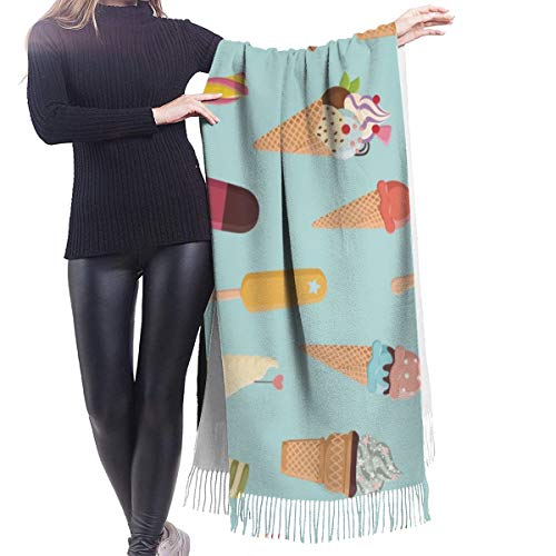 Cálido Bufandas de Invierno Patrón repetitivo de conos y paletas de colores para heladerías Pashmina Chales mujer Bufandas