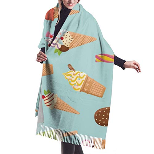 Cálido Bufandas de Invierno Patrón repetitivo de conos y paletas de colores para heladerías Pashmina Chales mujer Bufandas