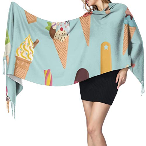 Cálido Bufandas de Invierno Patrón repetitivo de conos y paletas de colores para heladerías Pashmina Chales mujer Bufandas