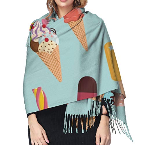 Cálido Bufandas de Invierno Patrón repetitivo de conos y paletas de colores para heladerías Pashmina Chales mujer Bufandas