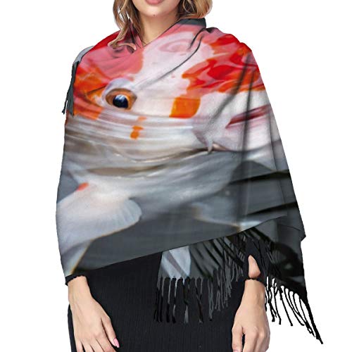 Cálido Bufandas de Invierno Pez rojo Carpa koi de Japón en estanque Amoníaco Amonio Cría de carbohidratos Cultivo Pashmina Chales mujer Bufandas