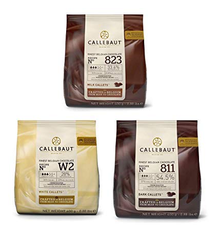 Callebaut 3 x 400g Bundle - Cobertura de Chocolate con Leche, Negro & Blanco Belga - Finest Belgian Chocolate (Callets) Lote de 3 x 400g