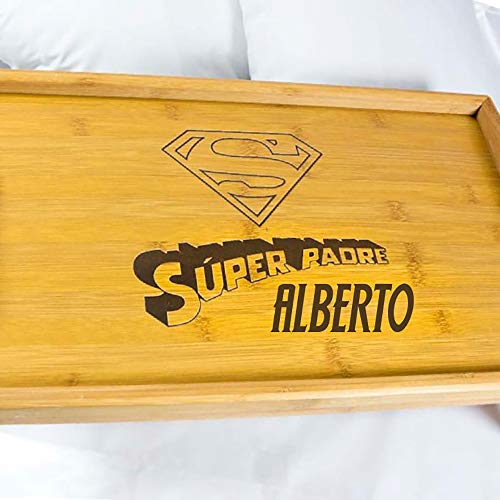 Calledelregalo Regalo Personalizado para Madres y Padres: Bandeja de Madera 'Súpermadre' o 'Súperpadre' grabada con su Nombre