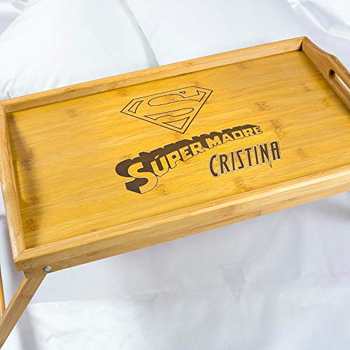 Calledelregalo Regalo Personalizado para Madres y Padres: Bandeja de Madera 'Súpermadre' o 'Súperpadre' grabada con su Nombre