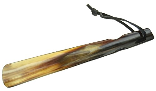 Calzador hecho a mano de cuerno auténtico, diseño plano, 30 cm de largo