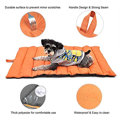 Cama para Perros Grande / Mediana Estera Portátil para Perros IMPERMEABLE Manta de Picnic Familiar Multifuncional 110x68cm Cojín para uso Interior y Exterior con Cepillo para Perros/Gatos (Naranja)
